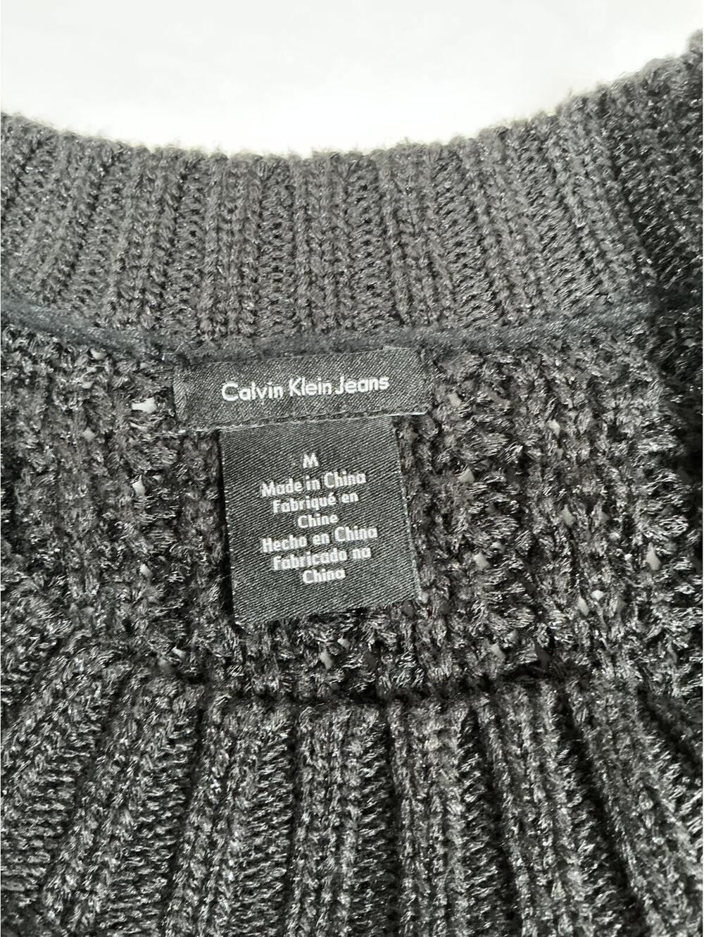 Calvin Klein Jeans Black Textured Knit Crewneck Sweater Size M - Picture 4 of 8